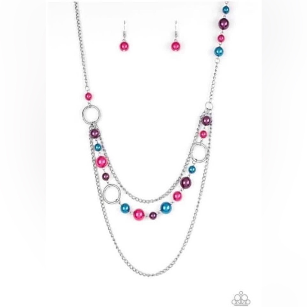 Paparazzi Silver Necklace with Pink, Blue, and Purple Beads - Picture 1 of 1